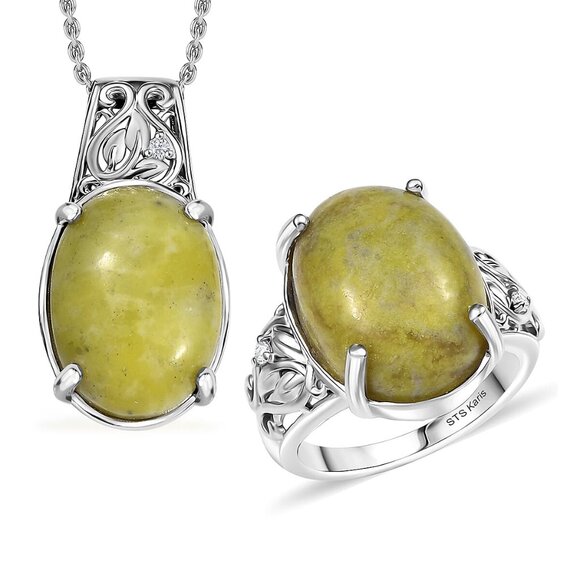 Ring & Pendant Marble and White Zircon 24.25 ctw Ring Size 10 & Pendant 20" - Picture 1 of 8